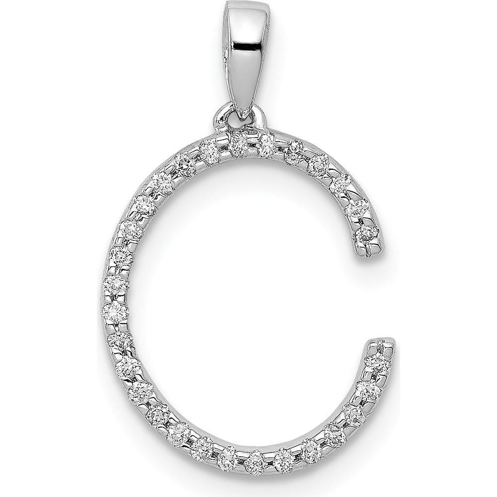 14K White Gold Diamond Letter C Pendant with 29 Round Diamonds - 0.087 Carat Total Diamond Weight by Oro Pregiato