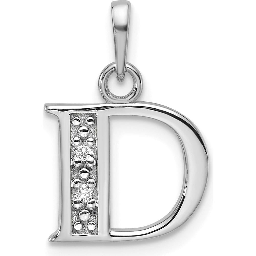 14K White Gold Diamond Letter D Initial Pendant with Faceted Round Diamonds - 0.01 Carat Total Diamond Weight by Oro Pregiato