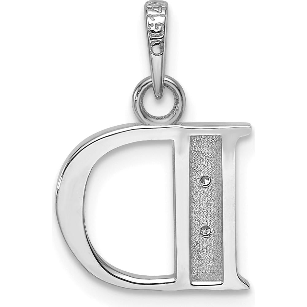 14K White Gold Diamond Letter D Initial Pendant with Faceted Round Diamonds - 0.01 Carat Total Diamond Weight by Oro Pregiato