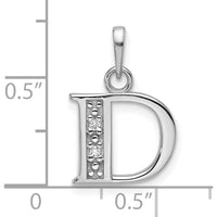 14K White Gold Diamond Letter D Initial Pendant with Faceted Round Diamonds - 0.01 Carat Total Diamond Weight by Oro Pregiato