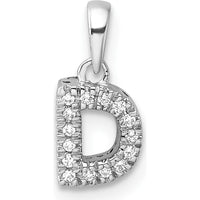 14K White Gold Diamond Letter D Initial Pendant with Polished Finish and Rhodium Plating by Oro Pregiato