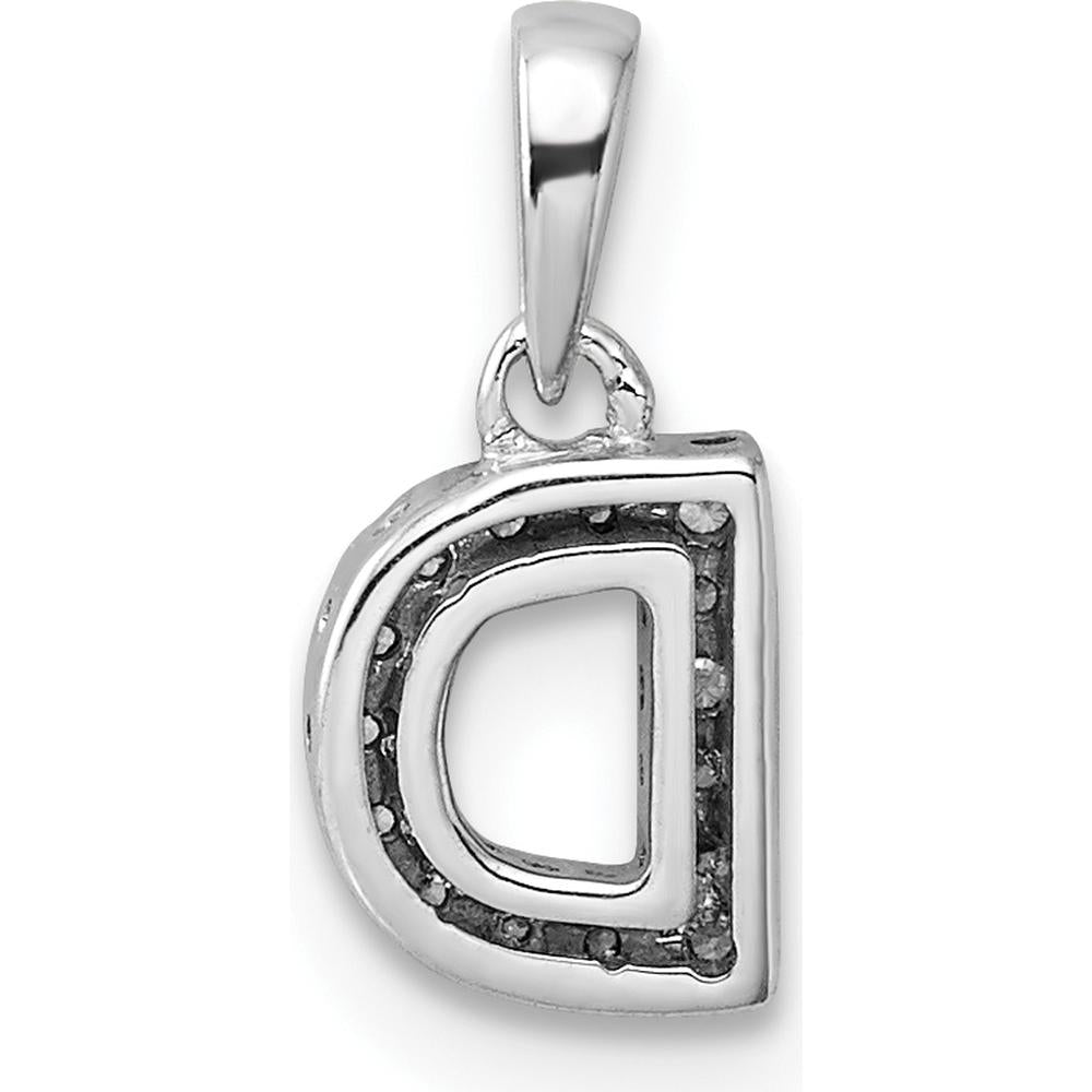 14K White Gold Diamond Letter D Initial Pendant with Polished Finish and Rhodium Plating by Oro Pregiato