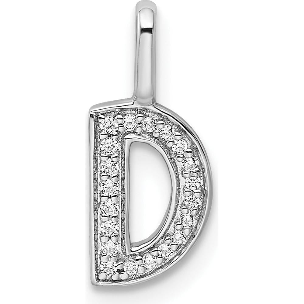 14K White Gold Diamond Letter D Initial Pendant with Sparkling Diamonds by Oro Pregiato