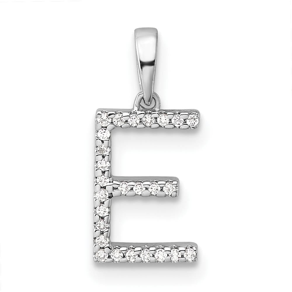14K White Gold Diamond Letter E Initial Pendant - 0.15 Carat Total Diamond Weight by Oro Pregiato