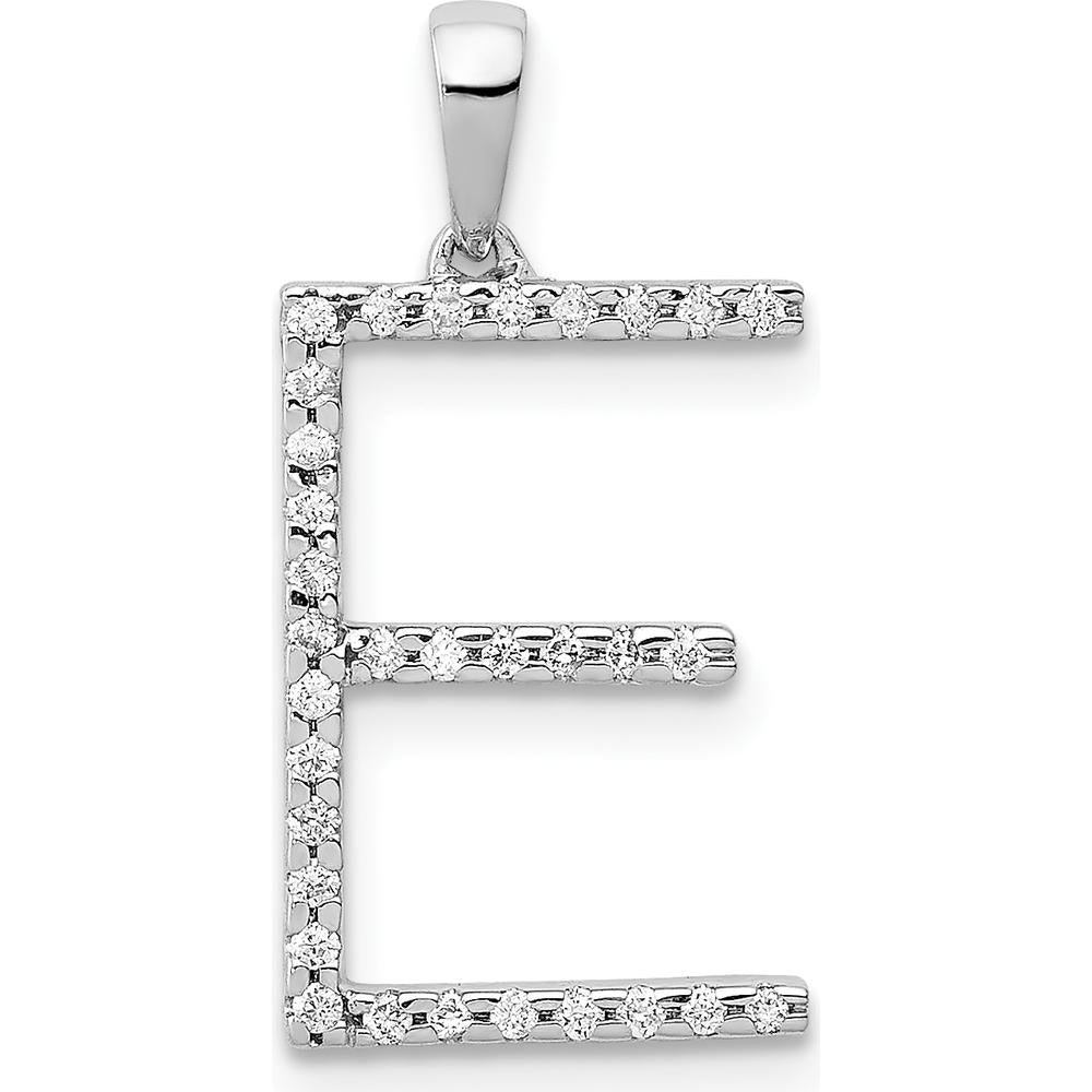 14K White Gold Diamond Letter E Initial Pendant with 32 Round Diamonds - 0.096 Carat Total Diamond Weight by Monteluci Fine Jewelry