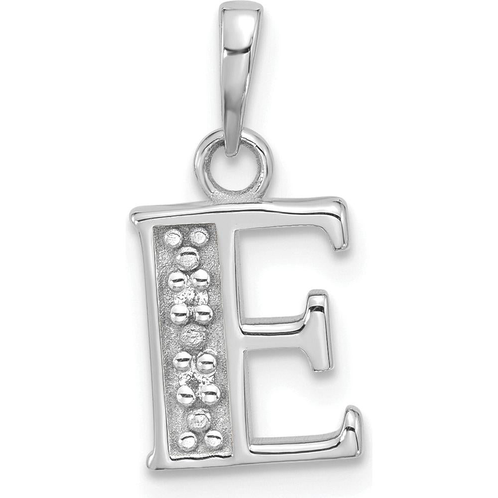 14K White Gold Diamond Letter E Initial Pendant with Round Diamonds - 0.02 Carat Total Diamond Weight by Oro Pregiato