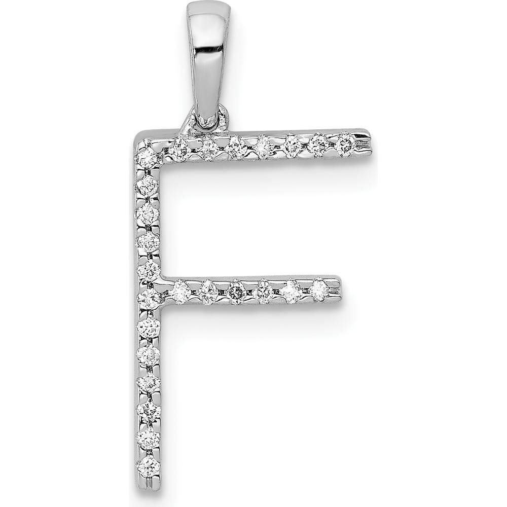14K White Gold Diamond Letter F Pendant with Round Diamonds - 0.075 Carat Total Diamond Weight by Monteluci Fine Jewelry