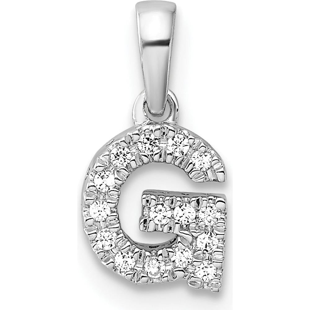 14K White Gold Diamond Letter G Initial Pendant with Rhodium-Plated Finish by Oro Pregiato