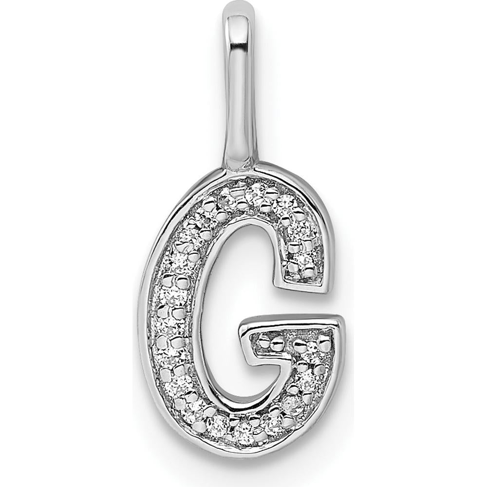 14K White Gold Diamond Letter "G" Initial Pendant with Rhodium Plating by Oro Pregiato