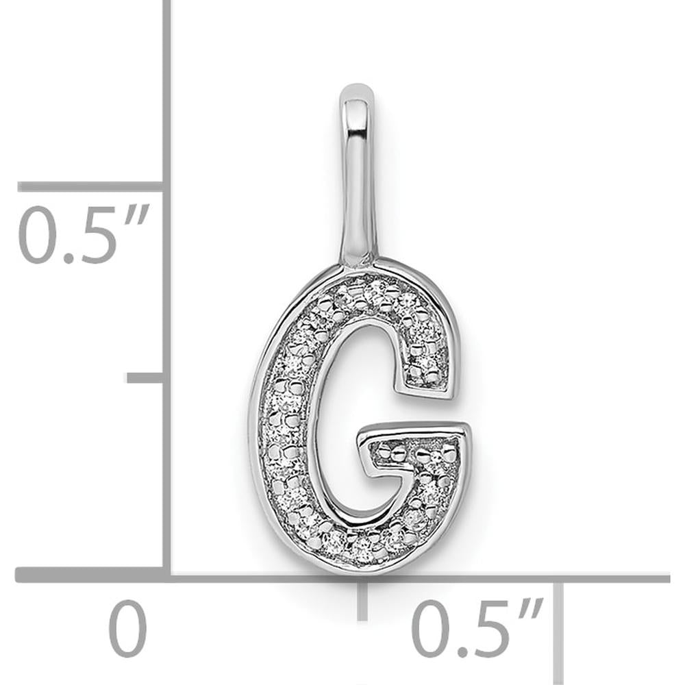 14K White Gold Diamond Letter "G" Initial Pendant with Rhodium Plating by Oro Pregiato