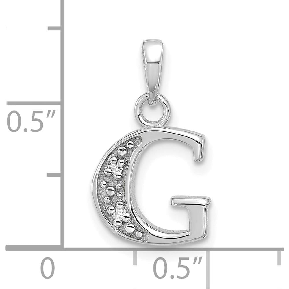 14K White Gold Diamond Letter G Pendant with Round Faceted Diamonds - 0.01 Carat Total Diamond Weight by Oro Pregiato