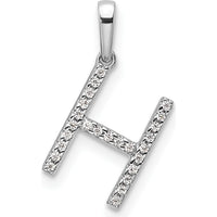 14K White Gold Diamond Letter H Initial Pendant with Rhodium Plating by Oro Pregiato