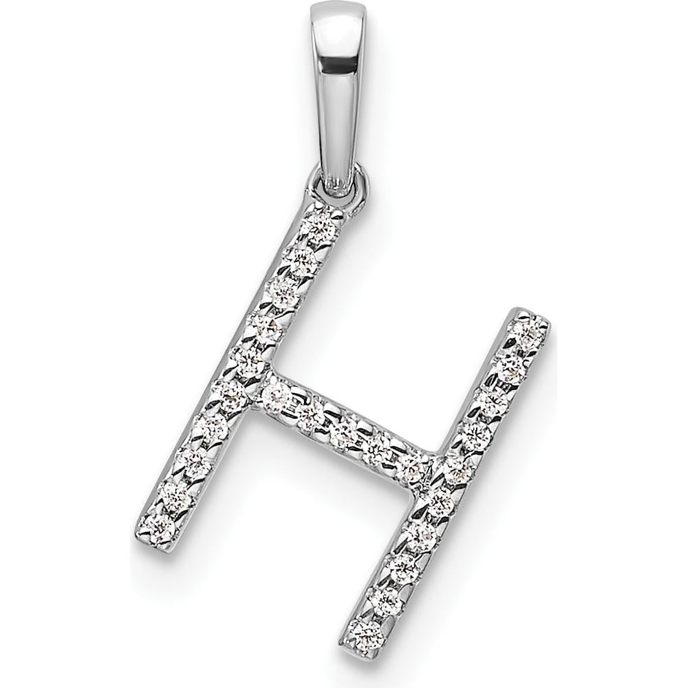14K White Gold Diamond Letter H Initial Pendant with Rhodium Plating by Oro Pregiato