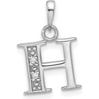 14K White Gold Diamond Letter H Pendant with Round Diamonds - 0.01 Carat Total Diamond Weight by Oro Pregiato