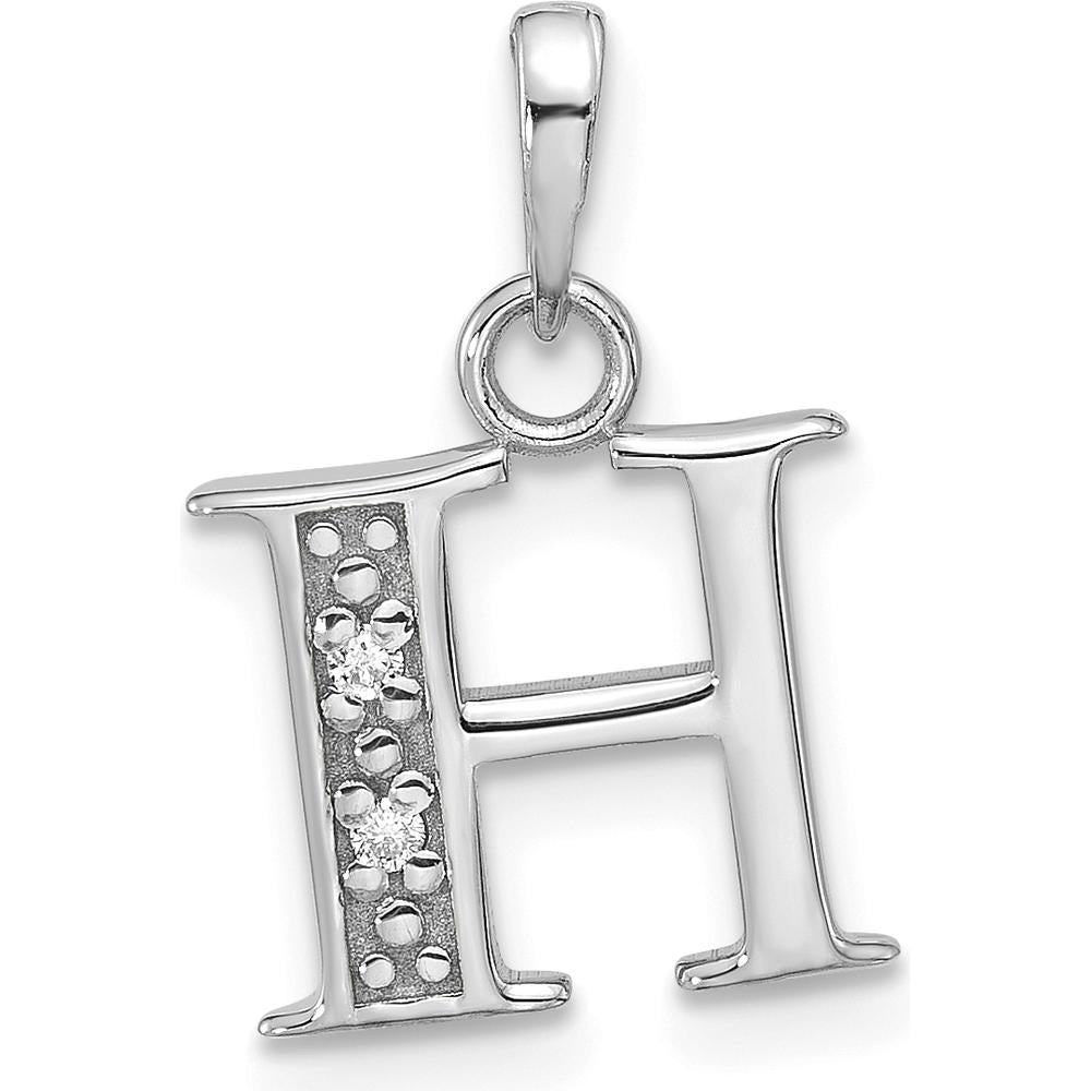 14K White Gold Diamond Letter H Pendant with Round Diamonds - 0.01 Carat Total Diamond Weight by Oro Pregiato