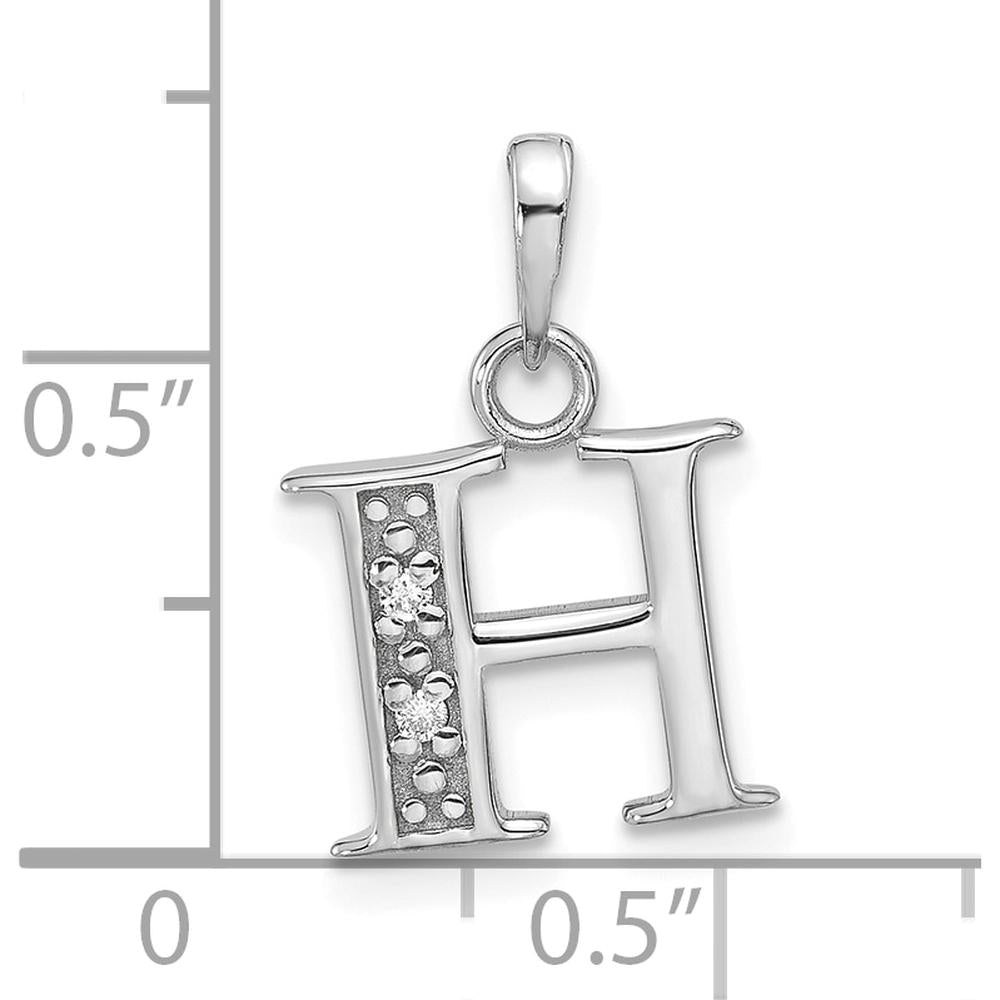 14K White Gold Diamond Letter H Pendant with Round Diamonds - 0.01 Carat Total Diamond Weight by Oro Pregiato