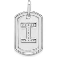 14K White Gold Diamond Letter I Dog Tag Charm Pendant with Rhodium Plating by Oro Pregiato