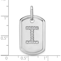 14K White Gold Diamond Letter I Dog Tag Charm Pendant with Rhodium Plating by Oro Pregiato