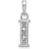 14K White Gold Diamond Letter I Initial Pendant with 2 Round Diamonds - 0.01 Carat Total Diamond Weight by Oro Pregiato