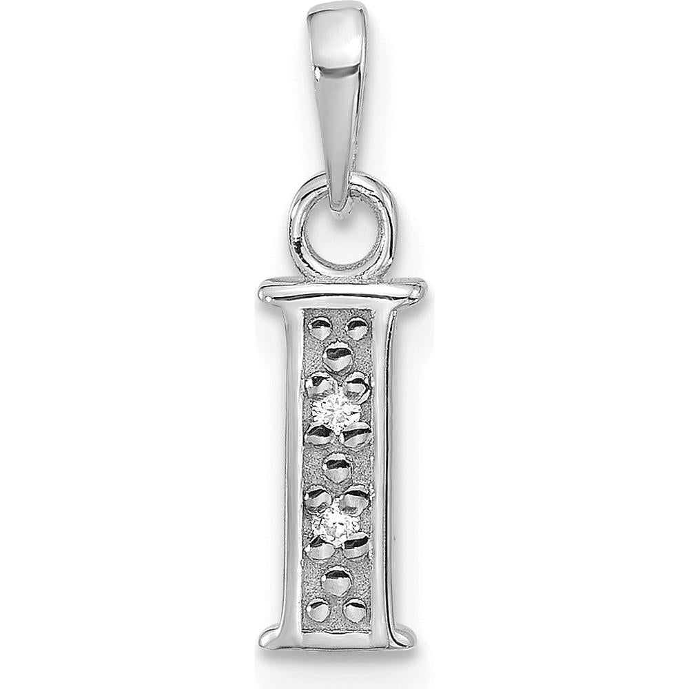 14K White Gold Diamond Letter I Initial Pendant with 2 Round Diamonds - 0.01 Carat Total Diamond Weight by Oro Pregiato