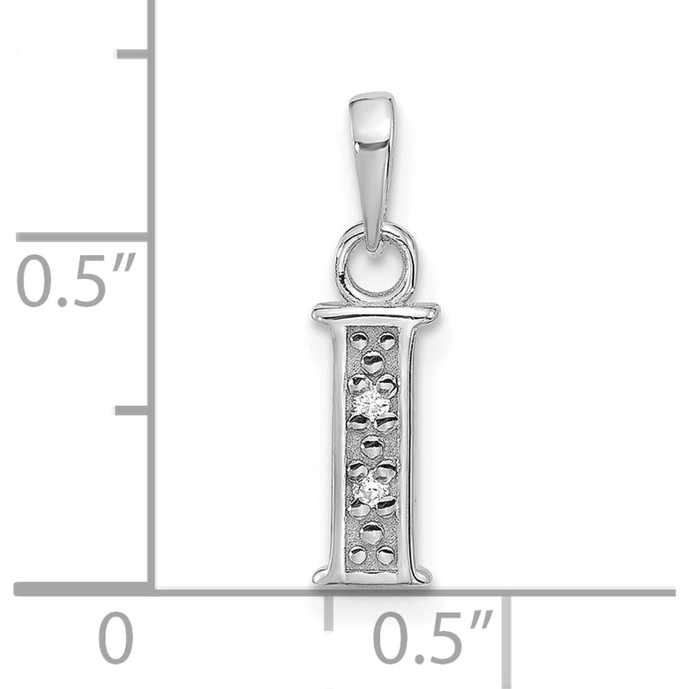 14K White Gold Diamond Letter I Initial Pendant with 2 Round Diamonds - 0.01 Carat Total Diamond Weight by Oro Pregiato