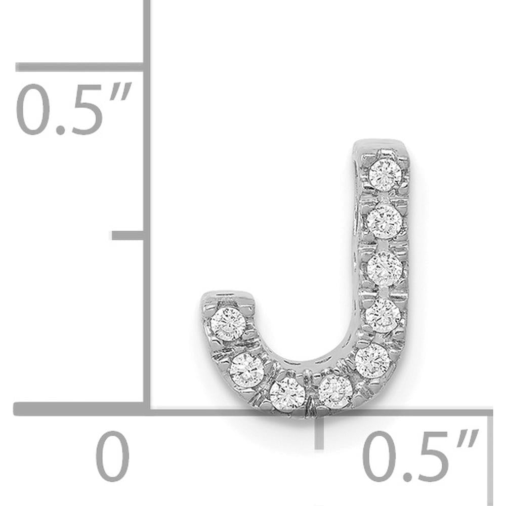 14K White Gold Diamond Letter J Initial Charm with 9 Round Diamonds - 0.09 Carat Total Diamond Weight by Oro Pregiato
