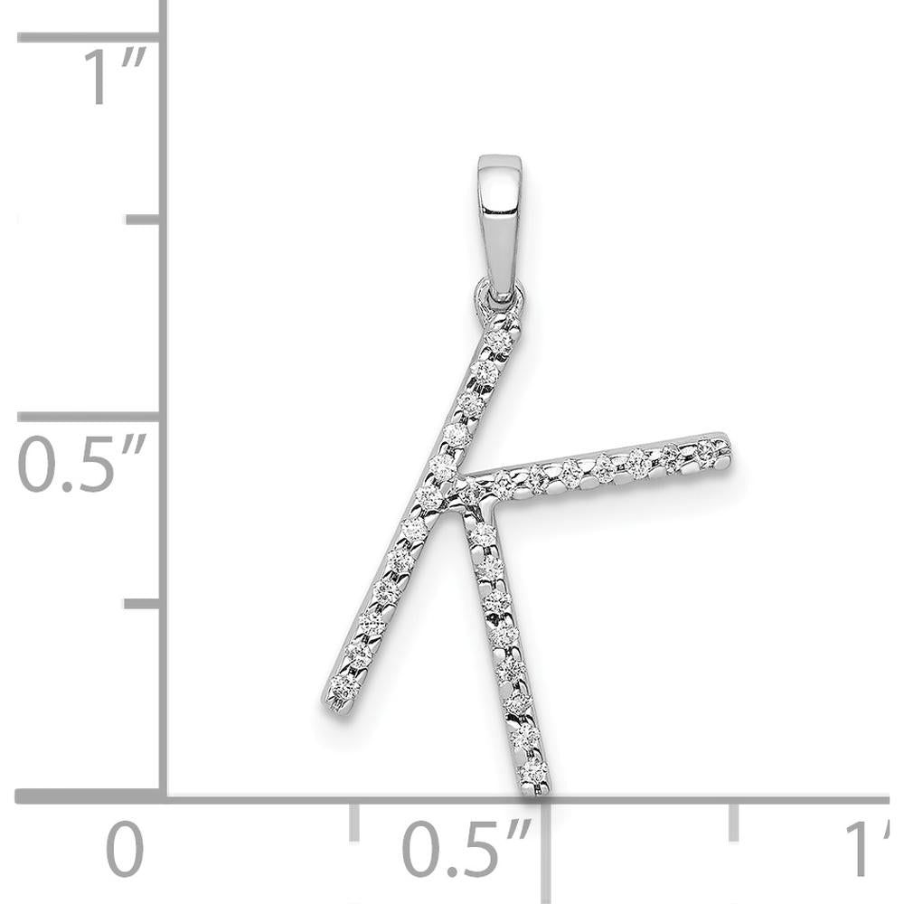 14K White Gold Diamond Letter K Initial Pendant - 0.084 Carat Total Diamond Weight by Oro Pregiato