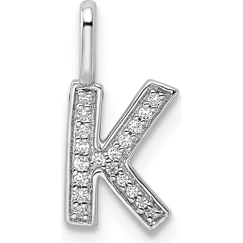 14K White Gold Diamond Letter K Initial Pendant - 0.10 Carat Total Diamond Weight by Oro Pregiato