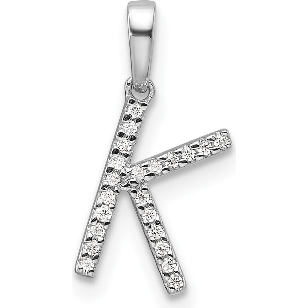 14K White Gold Diamond Letter K Initial Pendant with Polished Finish and Diamond Accents by Oro Pregiato