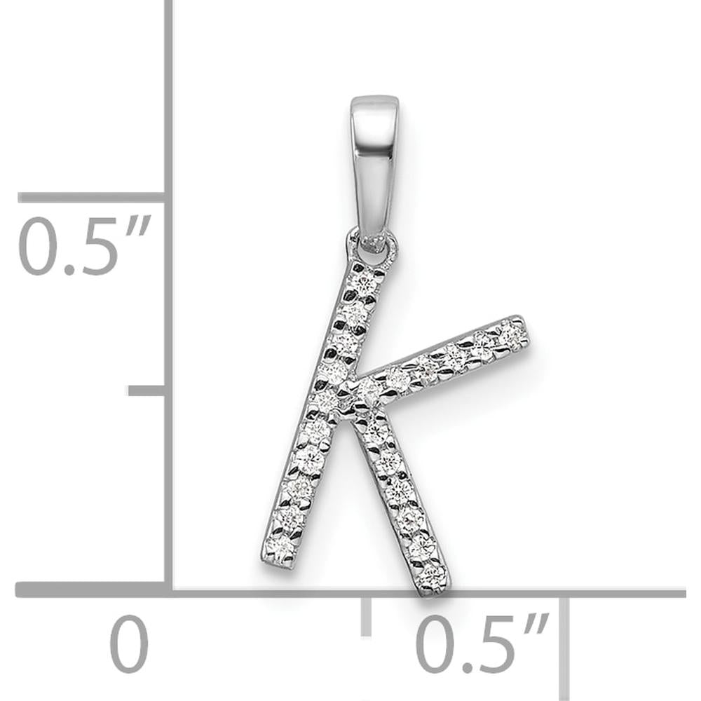 14K White Gold Diamond Letter K Initial Pendant with Polished Finish and Diamond Accents by Oro Pregiato
