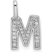 14K White Gold Diamond Letter M Initial Pendant - Rhodium Plated by Oro Pregiato