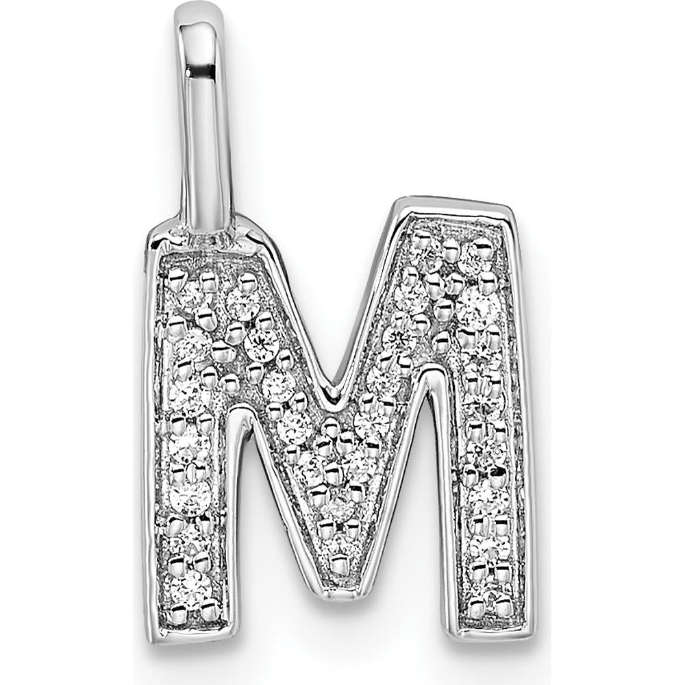 14K White Gold Diamond Letter M Initial Pendant - Rhodium Plated by Oro Pregiato