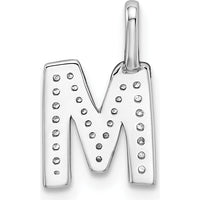 14K White Gold Diamond Letter M Initial Pendant - Rhodium Plated by Oro Pregiato