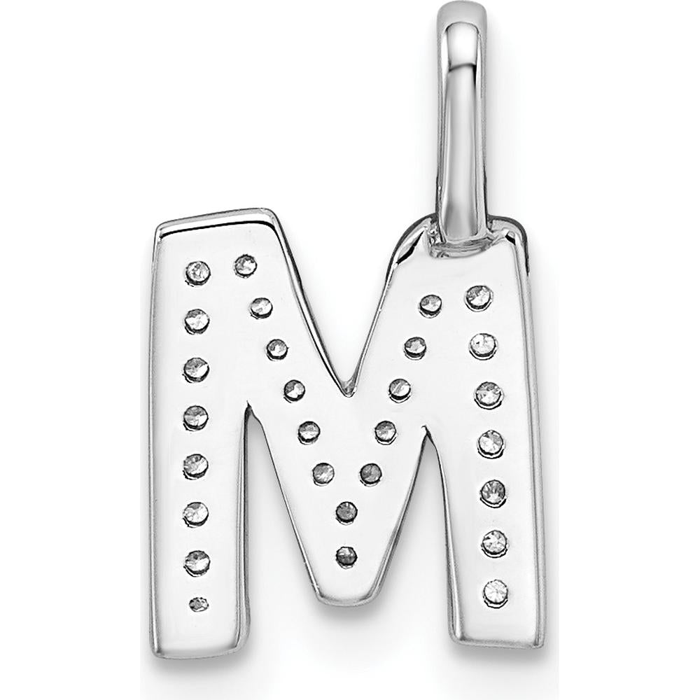 14K White Gold Diamond Letter M Initial Pendant - Rhodium Plated by Oro Pregiato