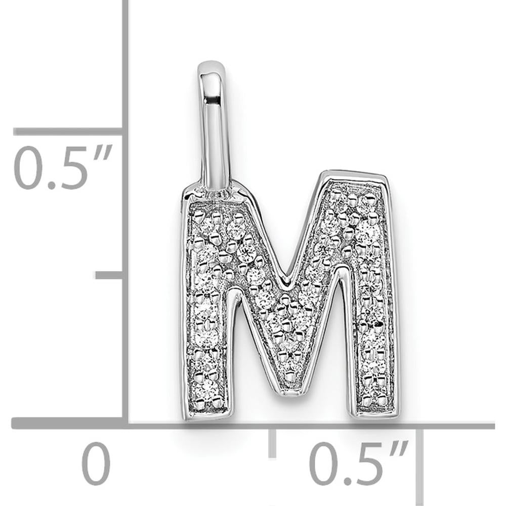 14K White Gold Diamond Letter M Initial Pendant - Rhodium Plated by Oro Pregiato