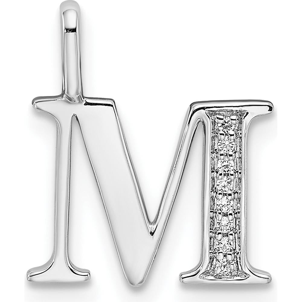 14K White Gold Diamond Letter M Pendant with Rhodium Finish - Personalized Jewelry for Women by Oro Pregiato