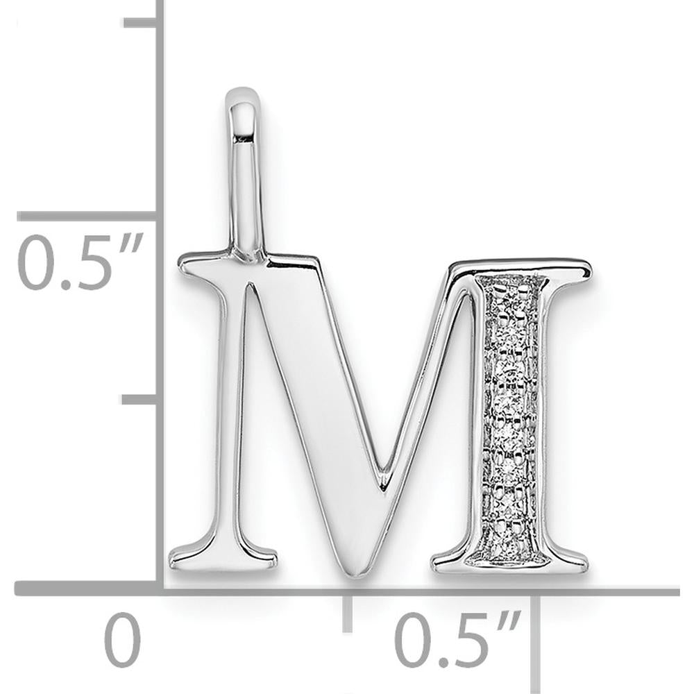 14K White Gold Diamond Letter M Pendant with Rhodium Finish - Personalized Jewelry for Women by Oro Pregiato
