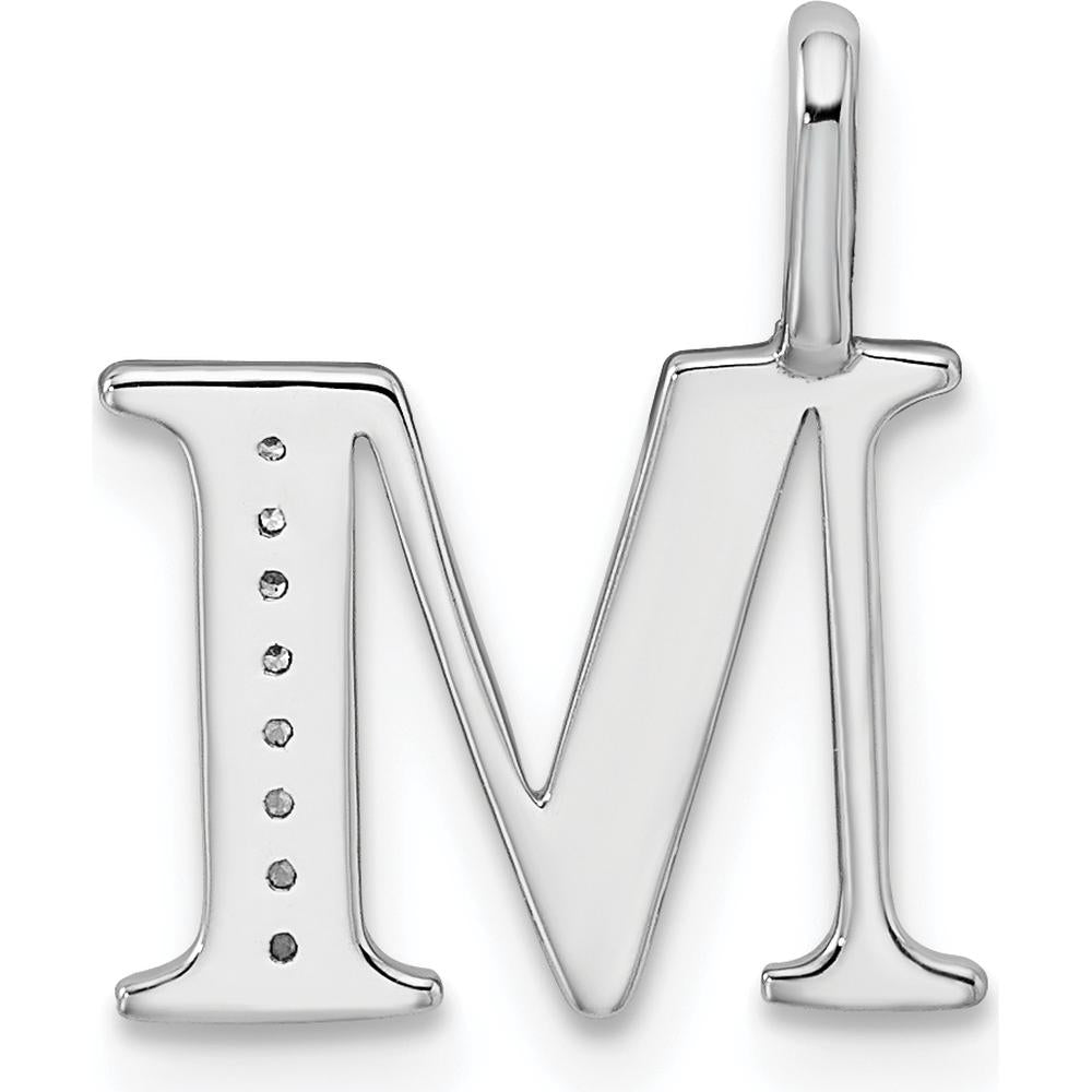 14K White Gold Diamond Letter M Pendant with Rhodium Finish - Personalized Jewelry for Women by Oro Pregiato
