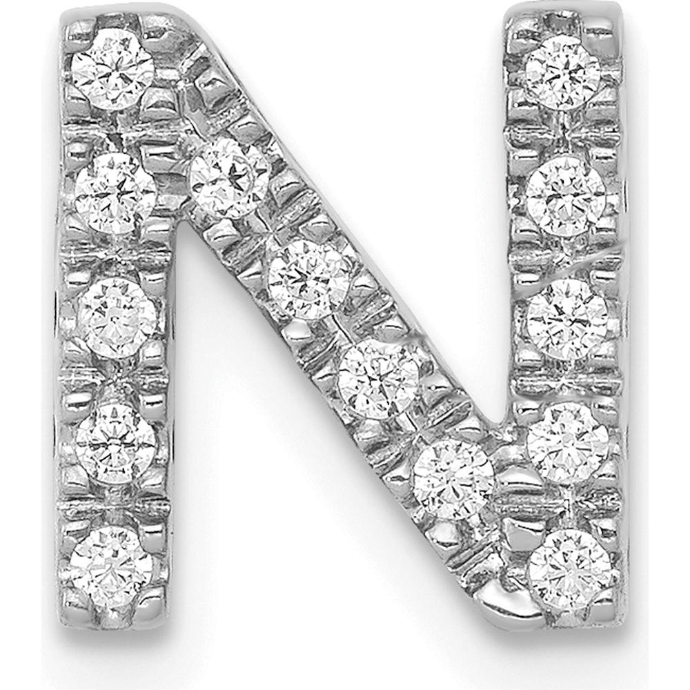 14K White Gold Diamond Letter N Charm with Round Diamonds - 0.01 Carat Total Diamond Weight by Monteluci Fine Jewelry