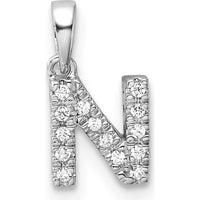 14K White Gold Diamond Letter N Initial Pendant with Polished Finish by Oro Pregiato