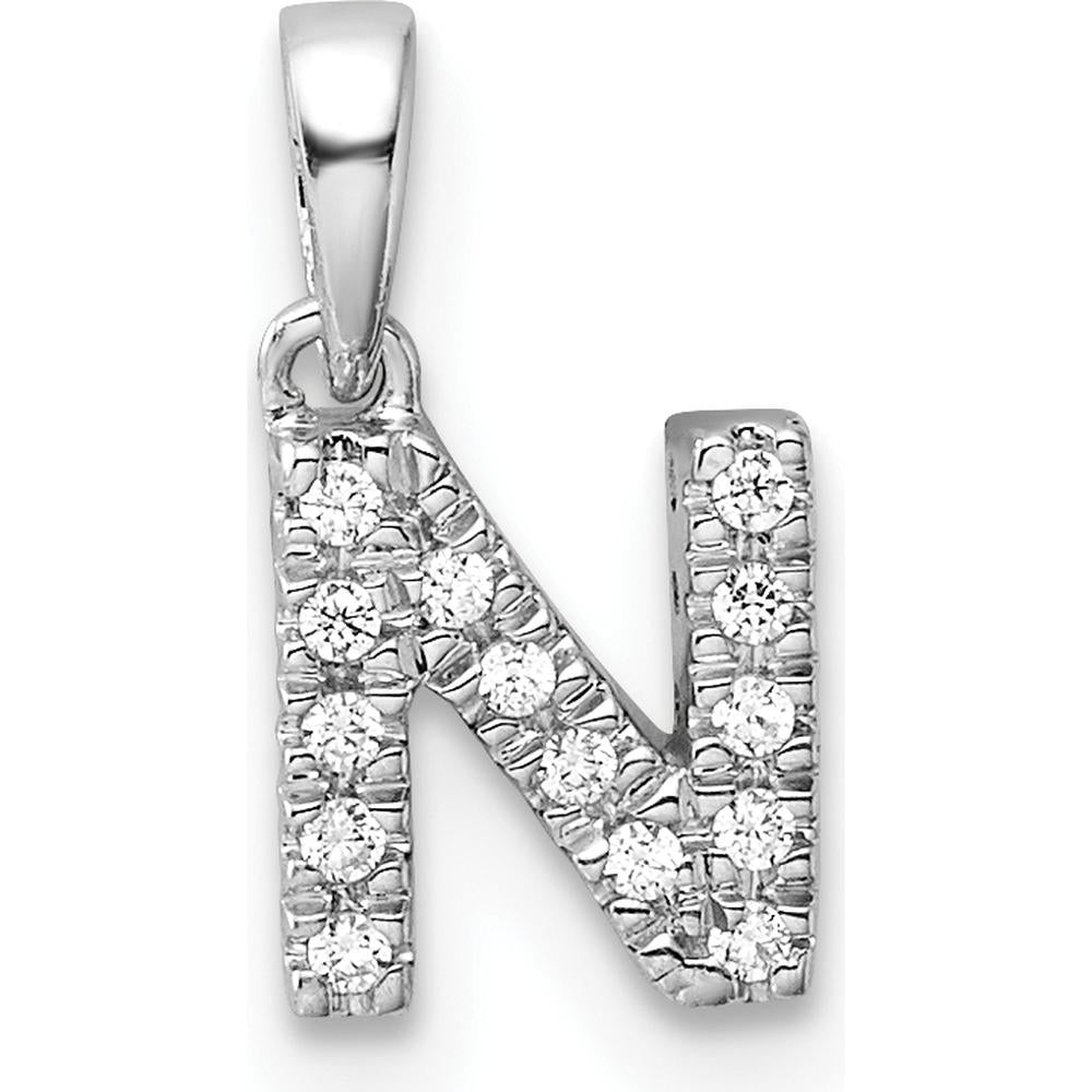 14K White Gold Diamond Letter N Initial Pendant with Polished Finish by Oro Pregiato
