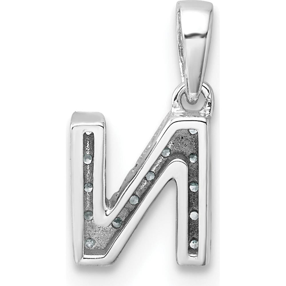 14K White Gold Diamond Letter N Initial Pendant with Polished Finish by Oro Pregiato