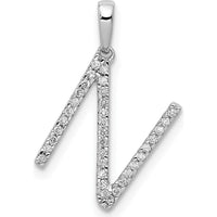 14K White Gold Diamond Letter N Pendant with 35 Round Diamonds - 0.10 Carat Total Diamond Weight by Oro Pregiato