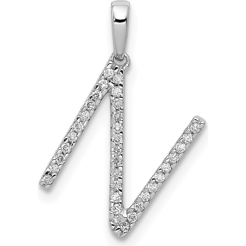 14K White Gold Diamond Letter N Pendant with 35 Round Diamonds - 0.10 Carat Total Diamond Weight by Oro Pregiato