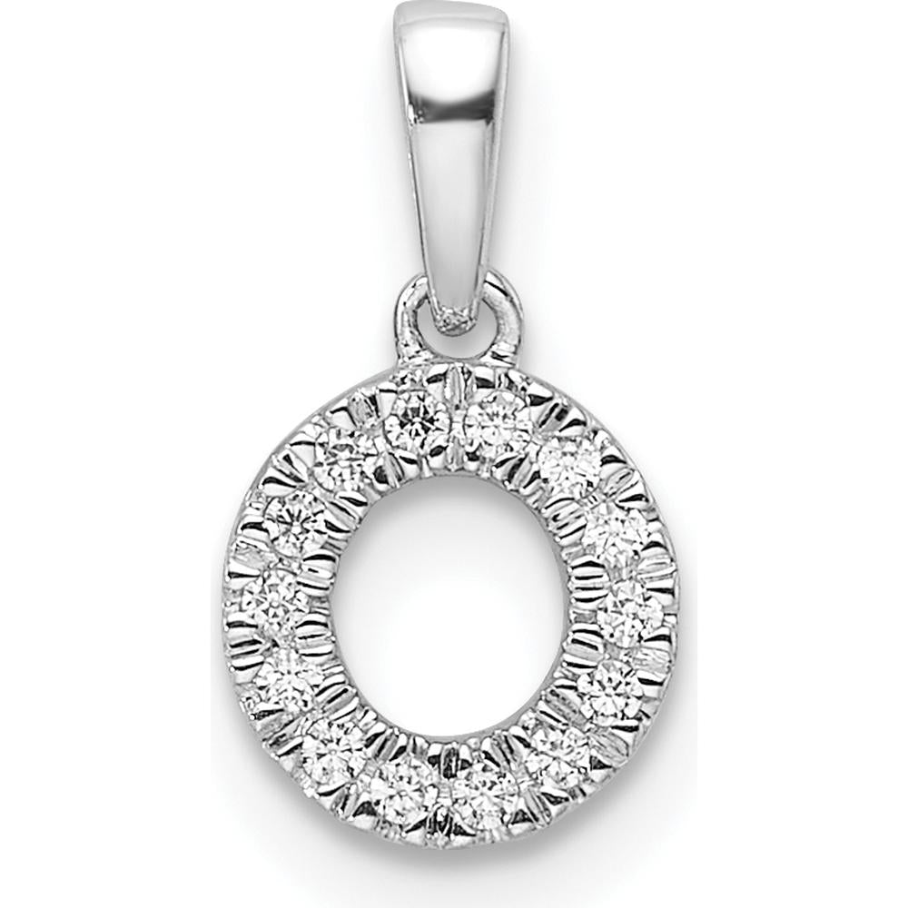 14K White Gold Diamond Letter O Pendant with Rhodium Plating by Oro Pregiato