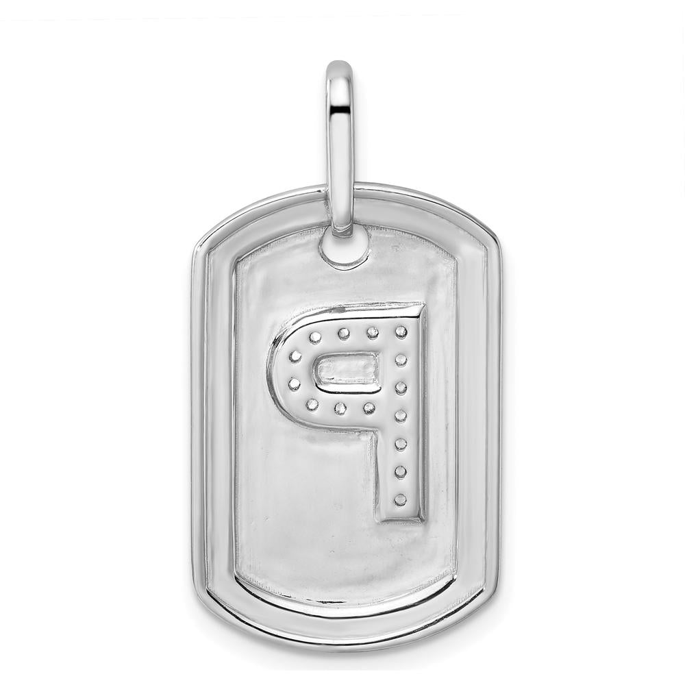 14K White Gold Diamond Letter P Dog Tag Charm - Personalized with Diamonds by Oro Pregiato