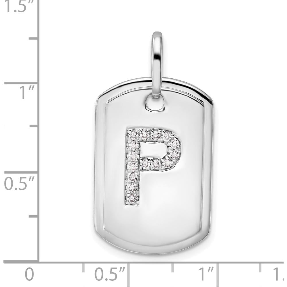 14K White Gold Diamond Letter P Dog Tag Charm - Personalized with Diamonds by Oro Pregiato