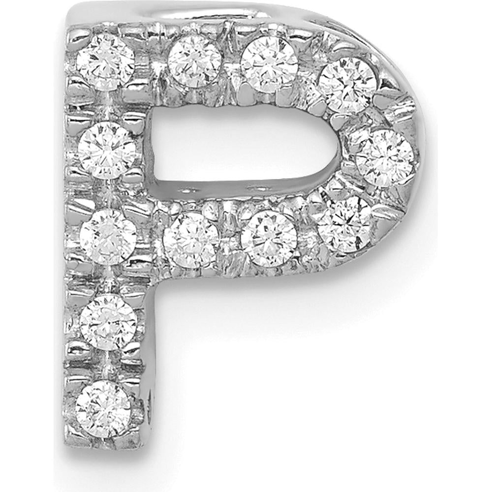 14K White Gold Diamond Letter P Initial Charm with Round Diamonds - 0.01 Carat Total Diamond Weight by Oro Pregiato