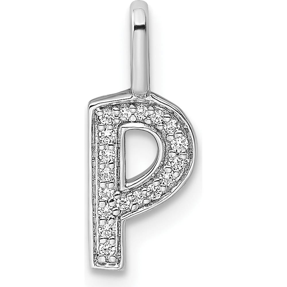14K White Gold Diamond Letter P Initial Pendant - 0.15 Carat Total Diamond Weight by Oro Pregiato