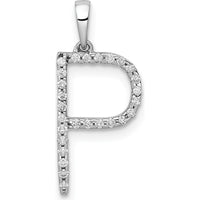 14K White Gold Diamond Letter P Initial Pendant with 27 Round Cut Diamonds - 0.004 Carat Total Diamond Weight by Monteluci Fine Jewelry
